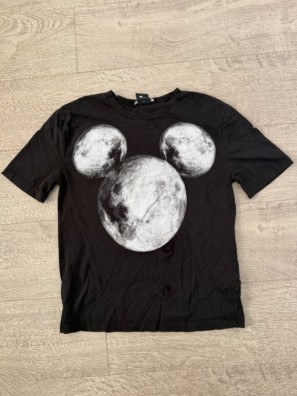 Zara Disney Mickey Mouse Moon Graphic T Shirt Black Womens Small